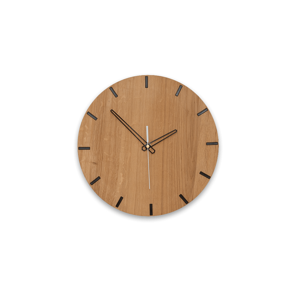 Orm Oak Clear Coat Wall Clock – Solid Wood Minimalist Design (Bold or Sleek Style)